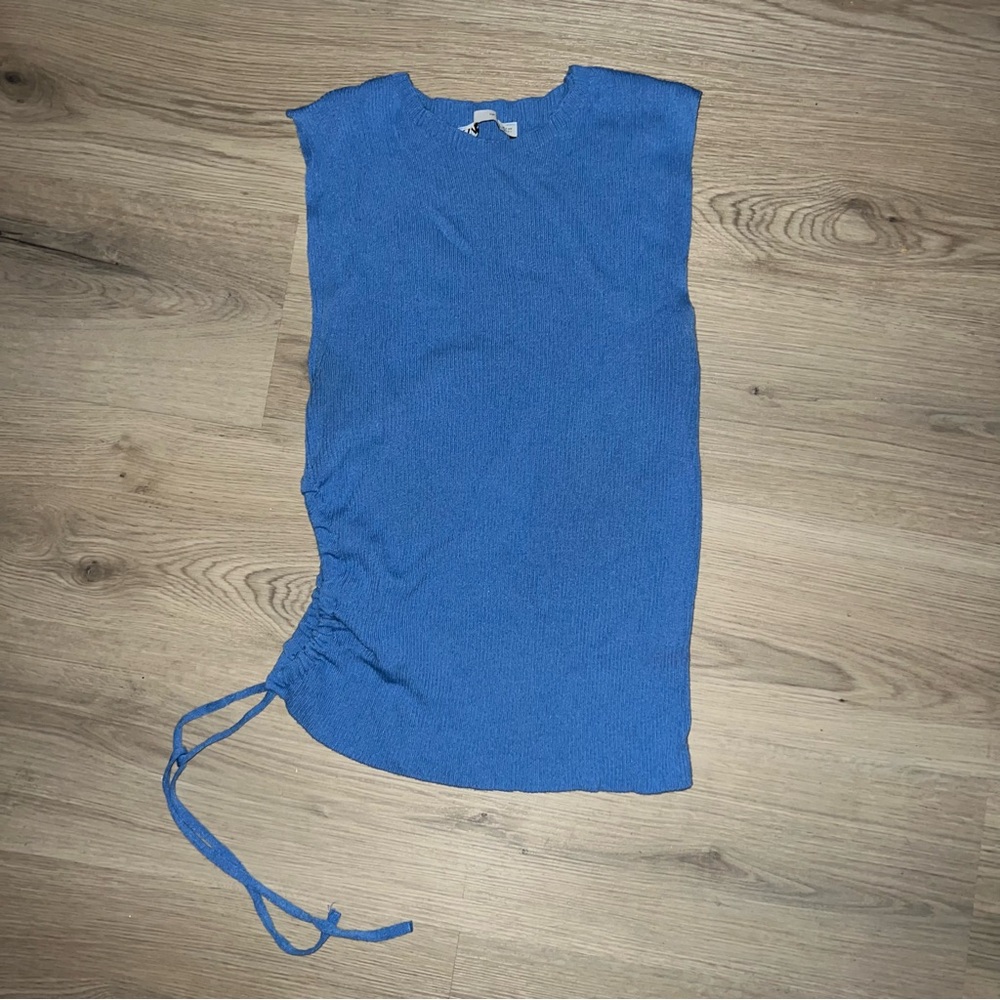 ZARA Blue Side Tie Drawstring Sleeveless Top Size L